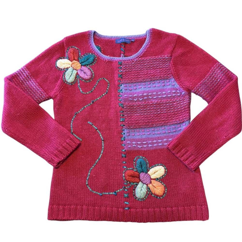 Wool blend vintage embroidered sweater, large
